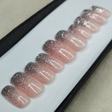 Glossy Light Pink Glitter Ombre Print Press on Nails Set // 847
