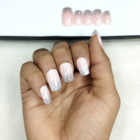 Nude with Silver and Golden Glitter : Best Press on Nails in India – The  NailzStation