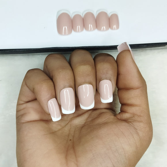 Glossy Nude French Print Press on Nails Set // 843
