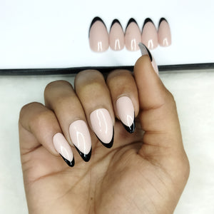 Glossy Black Nude French Print Press on Nails Set