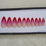 Glossy Red And Nude Ombre Press on Nails Set //889