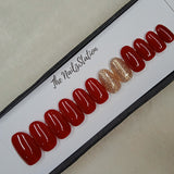 Glossy Maroon With Golden Glitter Press on Nails Set //891