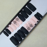 Matte Black And Light Pink Rhinestone Print Press on Nails Set //897