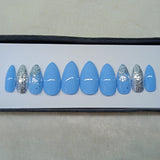 Glossy light Blue Glitter Ombre Press on Nails Set //940