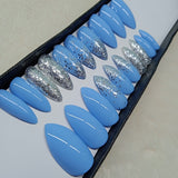 Glossy light Blue Glitter Ombre Press on Nails Set //940