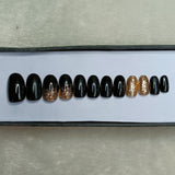 Glossy Black with Golden Glitter Glitter Press on Nails Set / 990