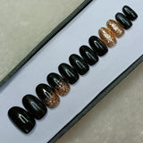 Glossy Black with Golden Glitter Glitter Press on Nails Set / 990