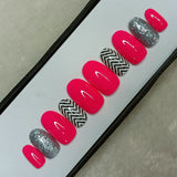 Pink lines with glitter accent Press on Nails // 199