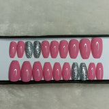 Glossy Light Pink Silver Glitter Press on Nails Set // 545