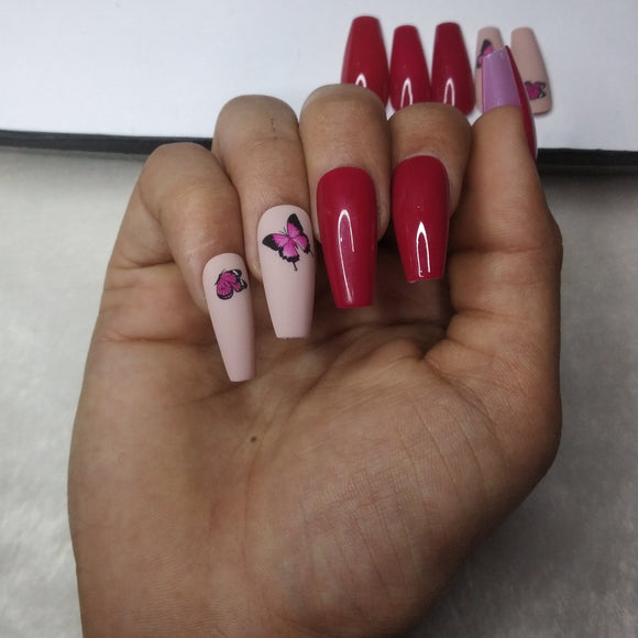 Pink And Nude Butterfly Press on Nails Set // 947