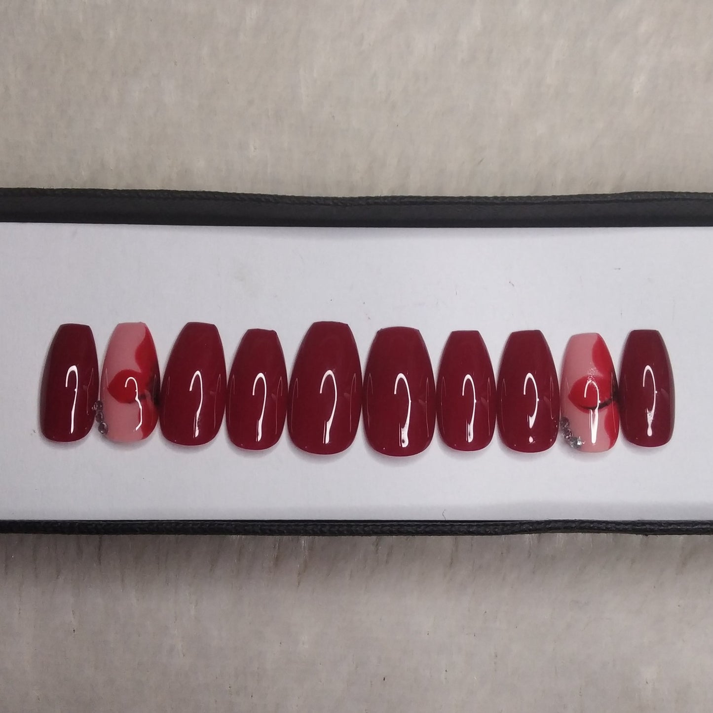 Glossy Red Floral Print Press on Nails Set // 878