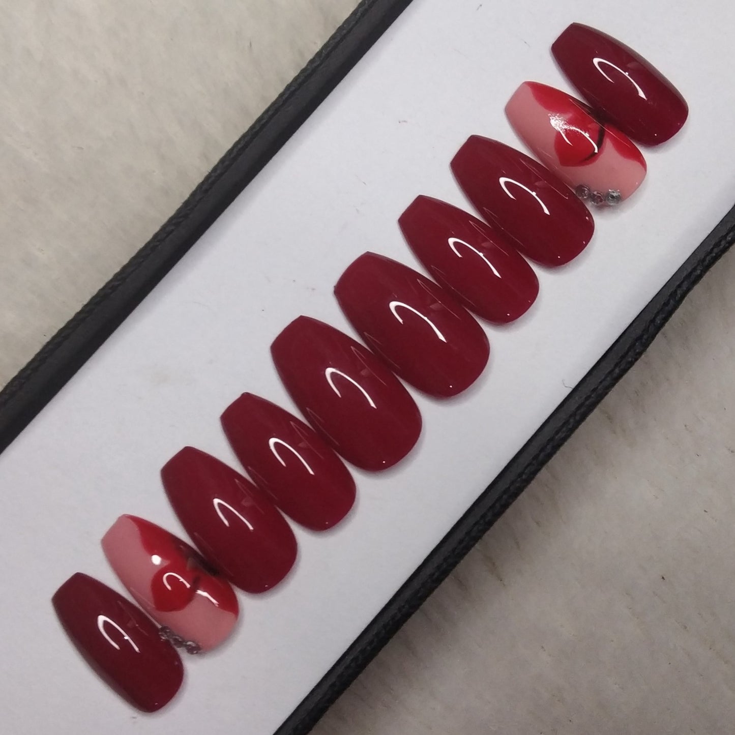 Glossy Red Floral Print Press on Nails Set // 878