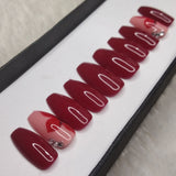 Glossy Red Floral Print Press on Nails Set // 878