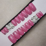 Glossy Pink With Marble Press on Nails // 991