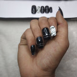 Glossy Black With Marble Press on Nails // 992