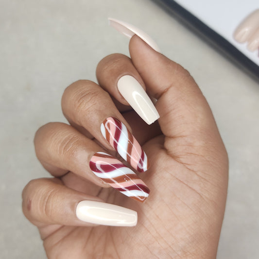 Glossy Nude Brown Swirl Press on Nails Set //996