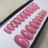 Glossy Light Pink with foil Press on Nails Set //999