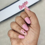 Glossy Light Pink with foil Press on Nails Set //999