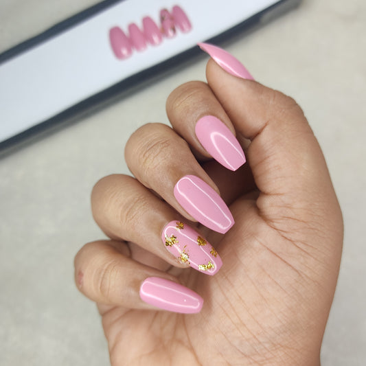 Glossy Light Pink with foil Press on Nails Set //999