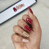 Glossy Nude And Maroon With Golden Glitter press on Nails Set /1026