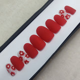 Matte Red glossy Floral Press on Nails Set //1042