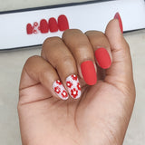 Matte Red glossy Floral Press on Nails Set //1042