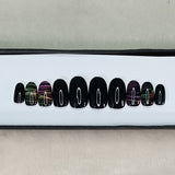 Glossy Black Neon Lines Press on Nails Set