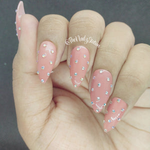 Nude nails with Rhinestones Press on Nails Set //171