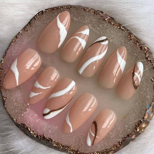 Glossy White Swirls Press on Fake Nails // tns410