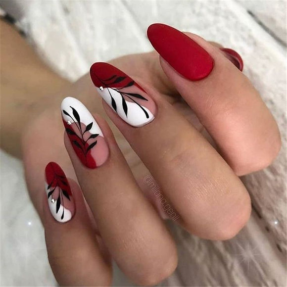 Matte Red Floral Press on Fake Nails // tns201