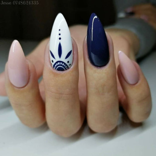 Glossy Blue and Pink Press on Fake Nails // tns192