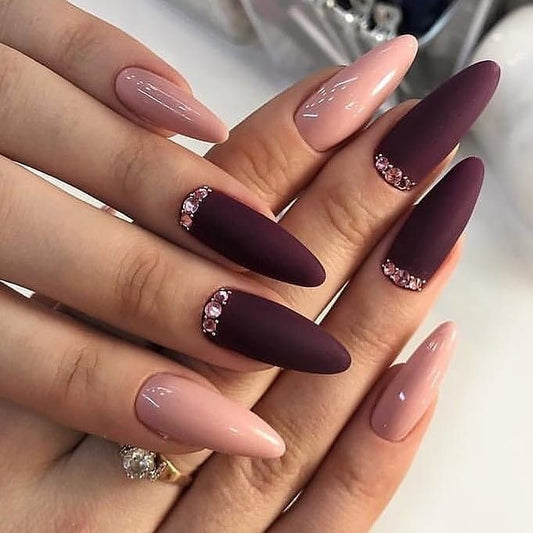 Matte Plum Studded Press on Fake Nails // tns195