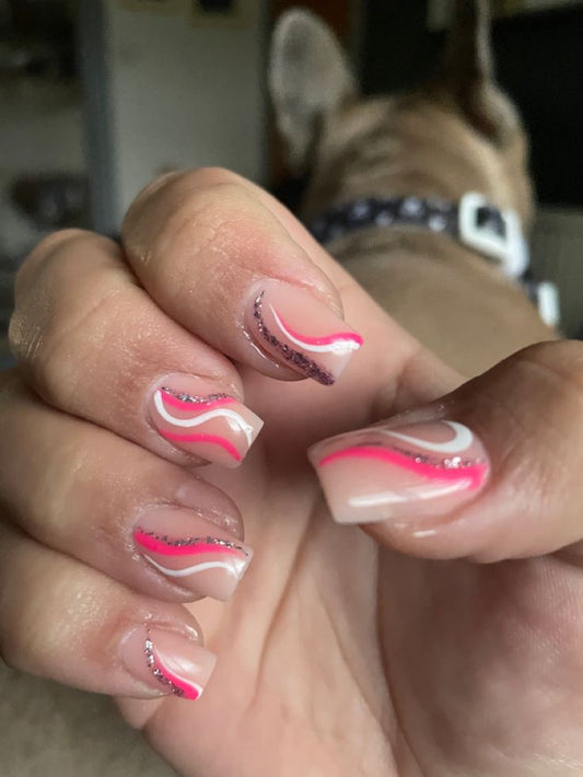 Glossy Pink Nude Swirls Press on Fake Nails // tns191