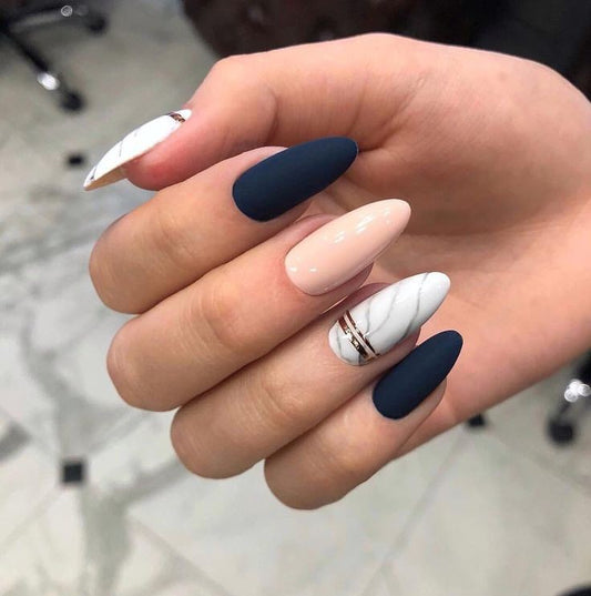 Matte Blue Marble Press on Fake Nails // tns206