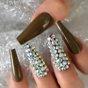 Glossy Brown Studded Press on Fake Nails // tns219