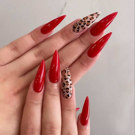 Glossy Red Animal Print Press on Fake Nails // tns220