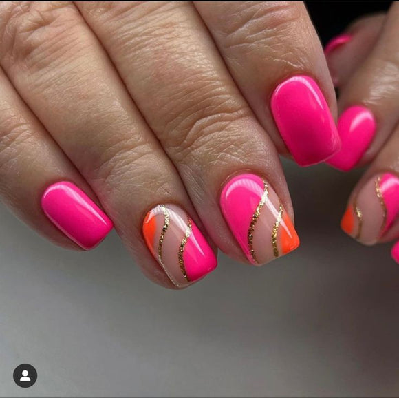 Glossy Pink Glitter Swirls Press on Fake Nails // tns462
