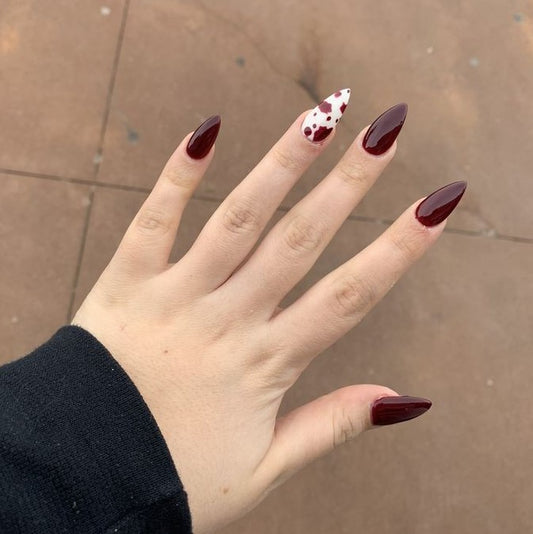 Glossy Dark Maroon Cow Print Press on Fake Nails // tns226