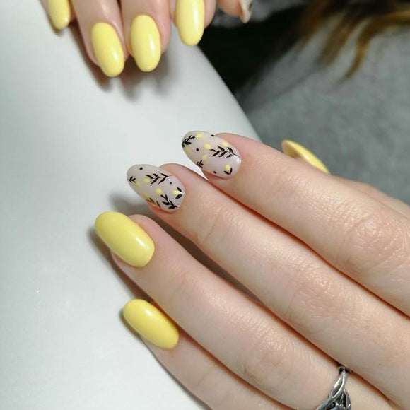 Glossy Yellow Floral Press on Fake Nails // tns215