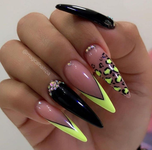 Glossy Neon French Studded Press on Fake Nails // tns439