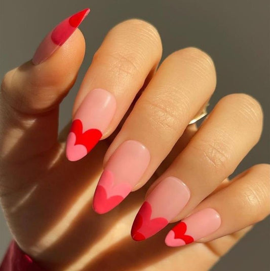 Glossy Red Hearts Press on Fake Nails // tns567