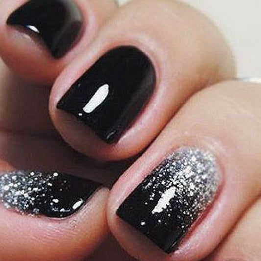 Glossy Black Glitter Ombre Press on Fake Nails // tns224