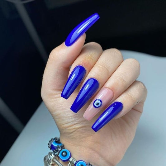 Glossy Blue Evil Eye Press on Fake Nails // tns229
