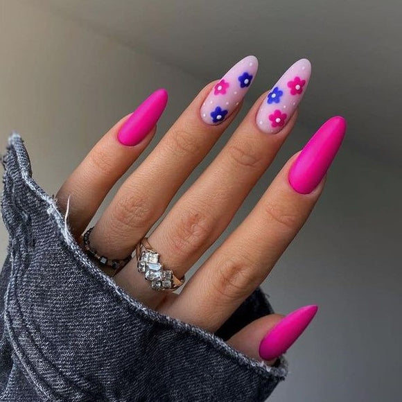 Matte Pink Floral Press on Fake Nails // tns433