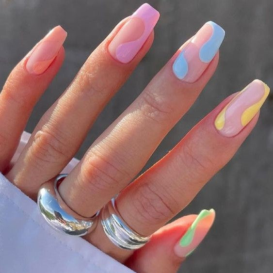 Glossy Colorful Swirls Press on Fake Nails // tns234