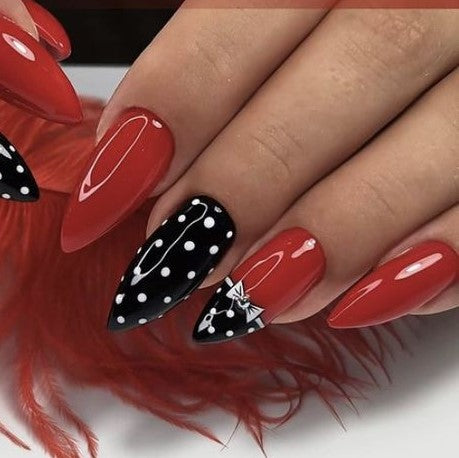 Glossy Red Bow Press on Fake Nails // tns509