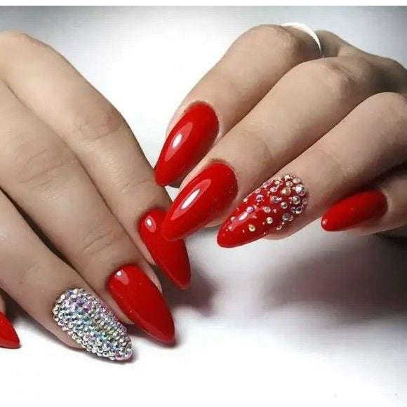 Glossy Red Studded Press on Fake Nails // tns240