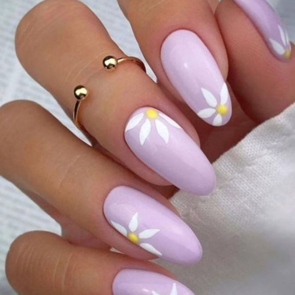 Glossy Lavender Floral Press on Fake Nails // tns248