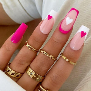 Glossy Pink Hearts Press on Fake Nails // tns574