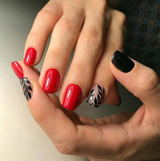 Glossy Red Floral Press on Fake Nails // tns448